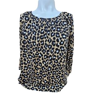 NWT Michael Kors Animal Print Blouse - Black and Tan Size Medium